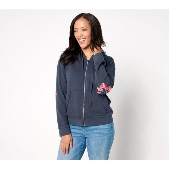 Driftwood Womens Knit Full Zip Hoodie Size XL Americana Patchwork Embroidered - Picture 11 of 11